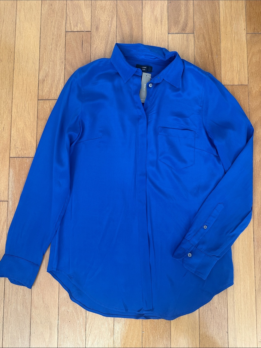 NWT J. Crew Silk Cobalt Blue Button-Down Shirt size 6 Tall